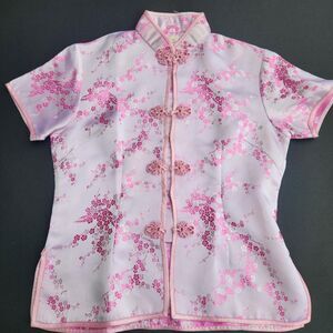Golden Dragon Women's Pink Cherry Blossom cheongsam Blouse SIze Large